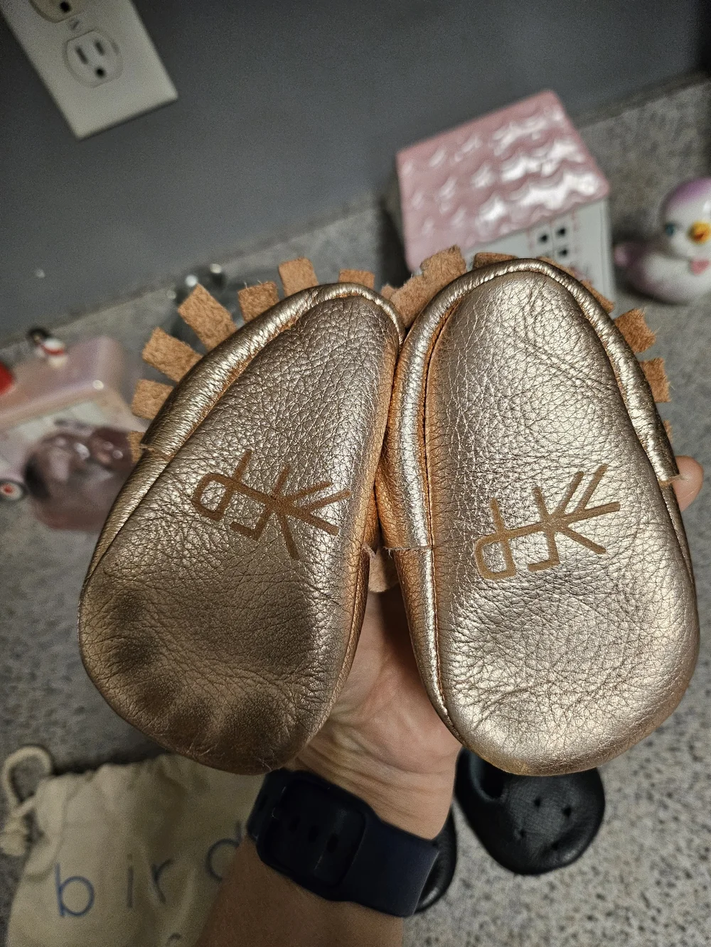 Freshly Picked Black and Rose Gold Baby Moccasins - Pair Set